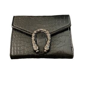 Black Croc-Embossed Wallet with Silver Buckle